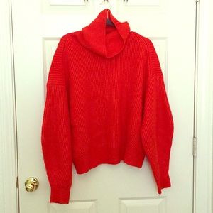 Oversized Red Orange Turtleneck/Cowl Neck Sweater